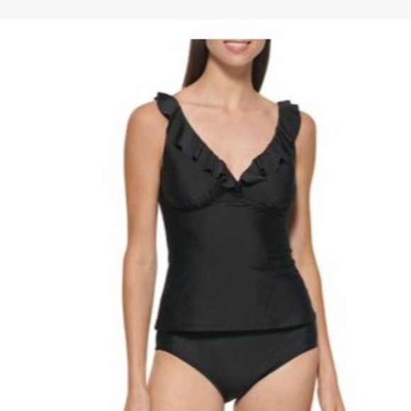 Time and Tru Ruffle One-Piece TOP ONLY – Black – Size Medium (8–10) – Gently Use - Picture 1 of 7